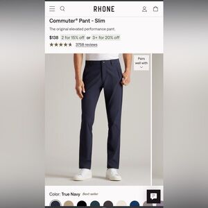 RHONE Men's Commuter Pant - True Navy